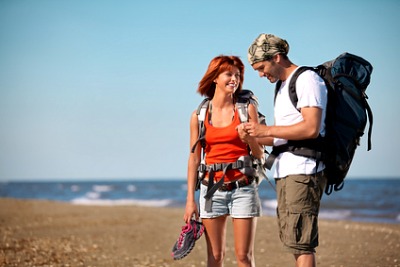 Couple Getting Ready For Their Beach Hike